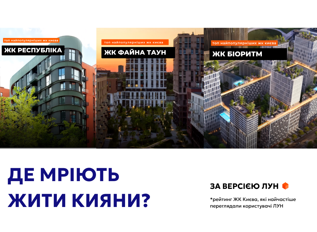 Одразу три проєкти KAN увійшли до рейтингу «ТОП найпопулярніших ЖК Києва» від ЛУН